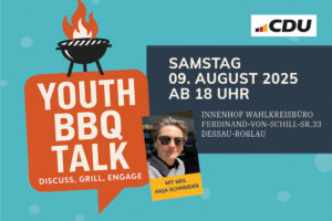 „YOUTH BBQ TALK“ | Samstag | 09.08.2025 | <br>ab 18 Uhr | Innenhof Wahlkreisbüro